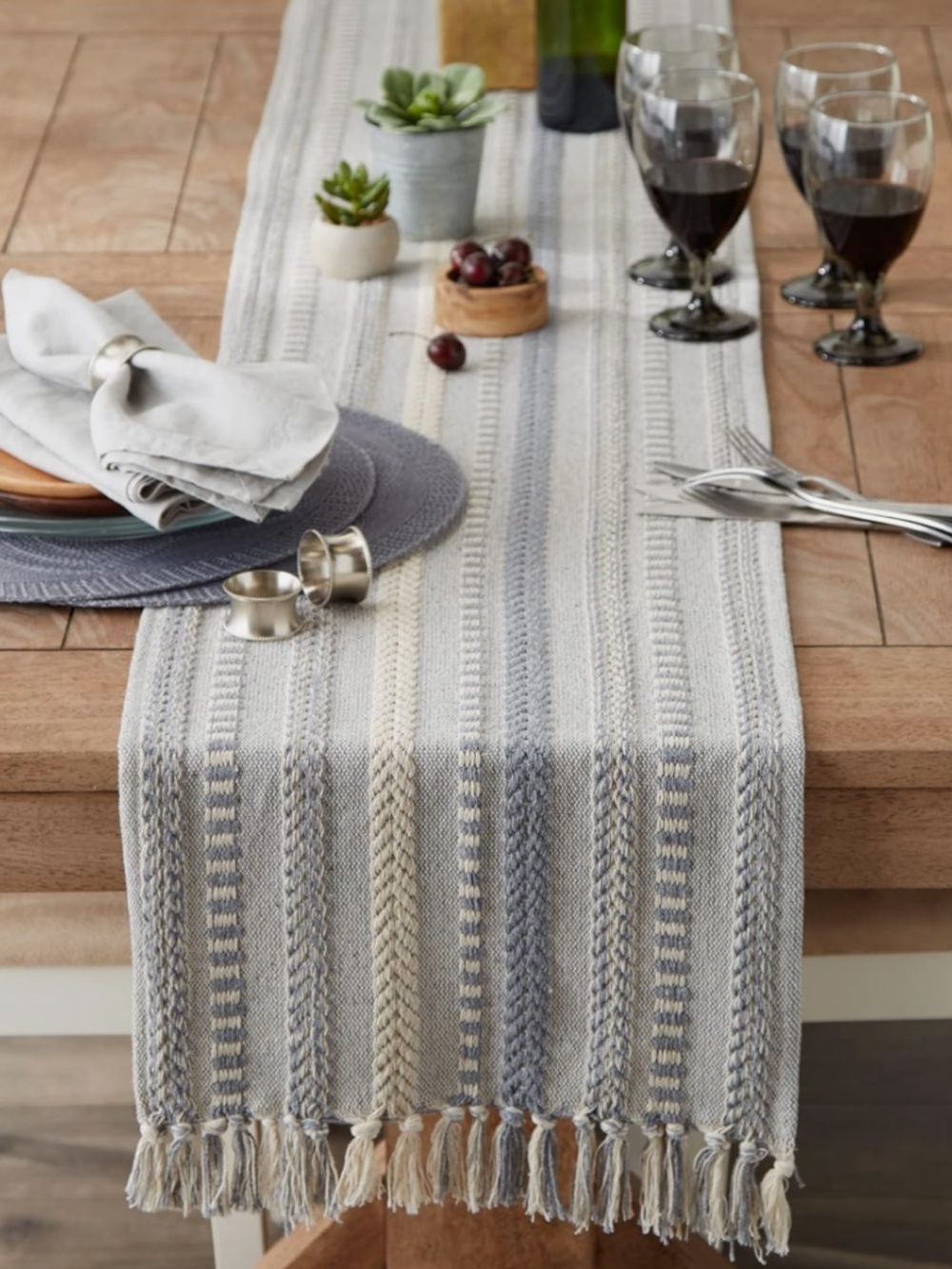 DESIGN IMPORTS DII FARMHOUSE BRAIDED COOL GREY TABLE RUNNER 15"x 72" COTTON |NEW
